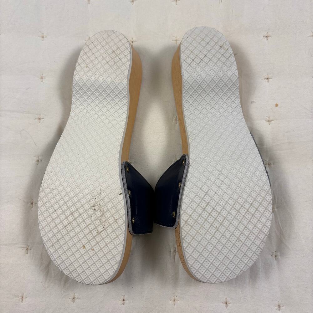 Vintage Dr Scholl's Classic Wooden Platform Sandals Women's 9 Navy Blue - Picture 5 of 6